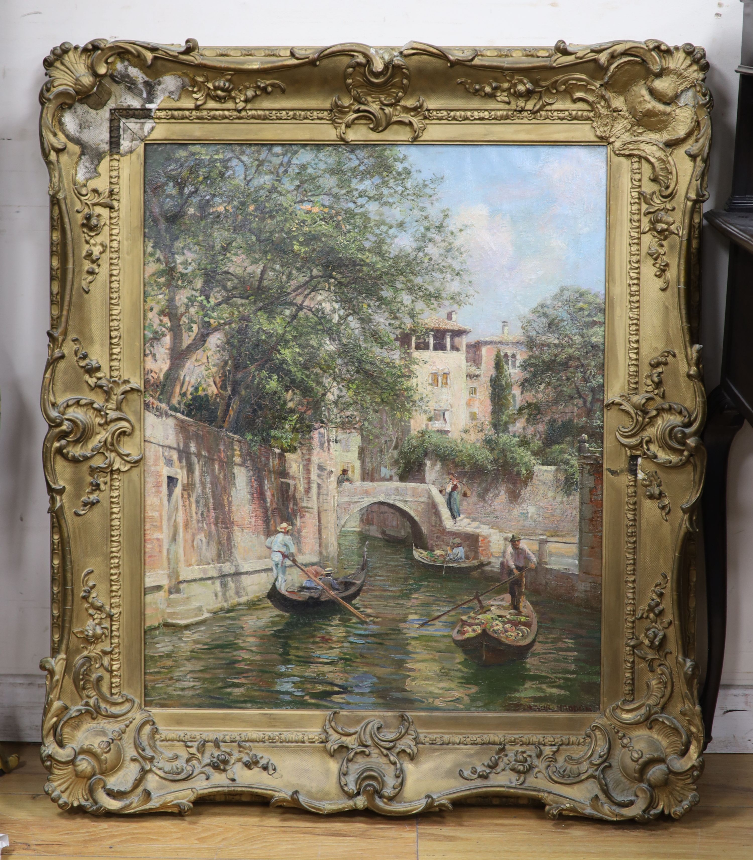 Trevor Haddon (1864-1941), oil on canvas, Venetian canal scene, signed, 72 x 59cm.